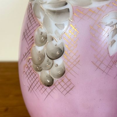 LOT 16F: Antique Charleton Hand Painted Pink Milk Glass Round Vase 4896 (9")