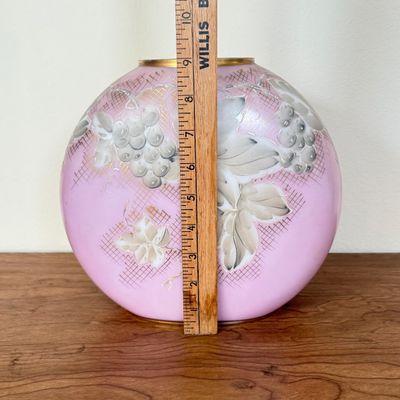 LOT 16F: Antique Charleton Hand Painted Pink Milk Glass Round Vase 4896 (9")