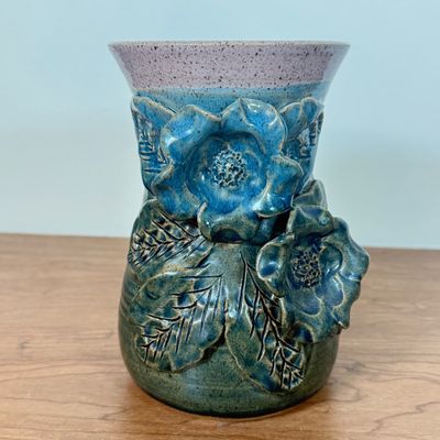 LOT 58F: Vintage Handmade Signed Flower Sculptural Studio Pottery Vase