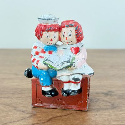LOT 166F: Vintage Painted Cast Iron Mini Raggedy Ann & Andy