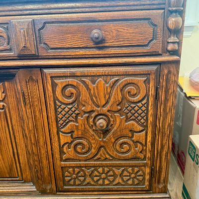 LOT 19F: 1920s/30s English Jacobean Revival/Tudor Style Carved Oak Sideboard/Buffet