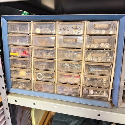 LOT 85G: Vintage Hardware Container w Hardware Contents