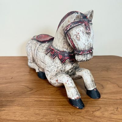 LOT 22F: Vintage Folk Art Pieces: Tolalá, Mexico Signed Pottery Bird & Hand Carved Wooden Horse