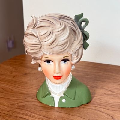 LOT 39F: 1950s Napcoware Lady Head Vase & Vintage Lefton China Lady Hand holding Goblet Vase