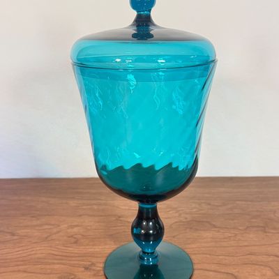 LOT 60F: Vintage Teal Blue Apothecary Jar & Cobalt Blur Vases
