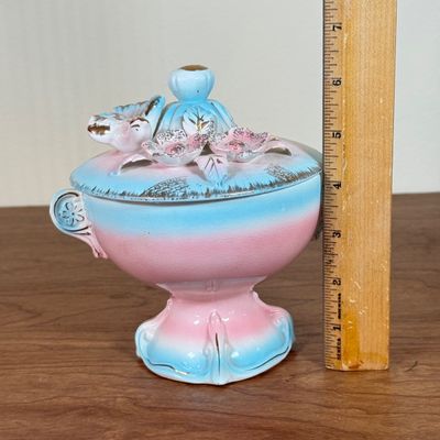 LOT 54F: Vintage 1950s Hand Painted Betson Pink & Blue Compote Candy Dish