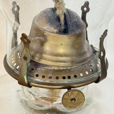 LOT 21F: Pair of Vintage Glass Hurricane Oil Lamps