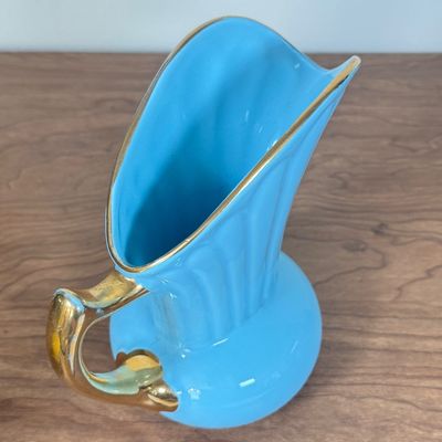 LOT 15F: Vintage Pottery Collection: Pearl China Co Hand Decorated 22kt Gold Mid-Century Pitcher, MCM Royal Haeger USA Yellow Bud Vase...