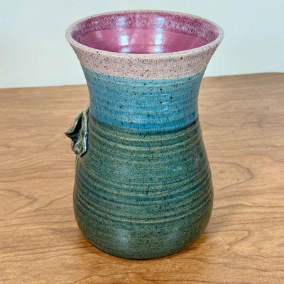 LOT 58F: Vintage Handmade Signed Flower Sculptural Studio Pottery Vase