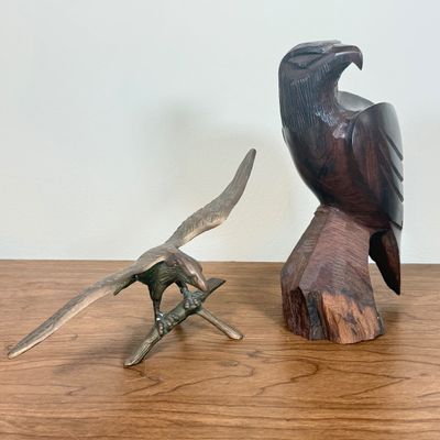 LOT 56F: Vintage Brass & Wooden Eagle Sculptures