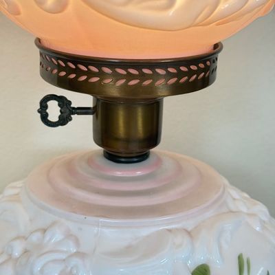 LOT 14F: 1940s Gone with the Wind Style Victorian Pink & White Floral Parlor Lamp