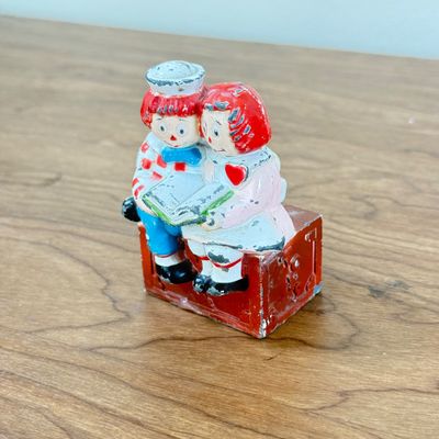 LOT 166F: Vintage Painted Cast Iron Mini Raggedy Ann & Andy