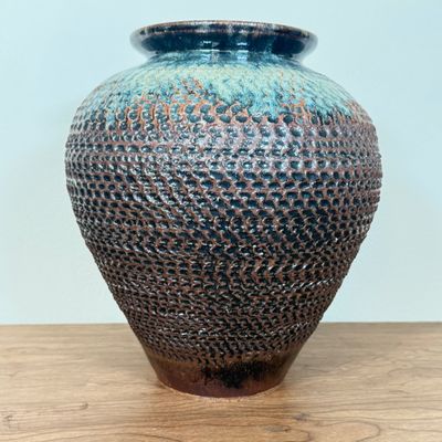 LOT 2F: 1994 Signed Textured Hand Made Studio Pottery Vase (10.5")