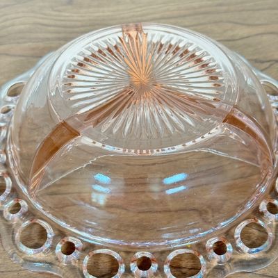 LOT 3F: Vintage Pink Depression Glass: Anchor Hocking Old Colony Round Relish Dish, Jeanette Cubist Sugar Bowl & Creamer