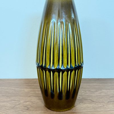 LOT 25F: Pair of MCM Bay Keramik West German Pottery Ribbed Vases, #597-17 & 586-25