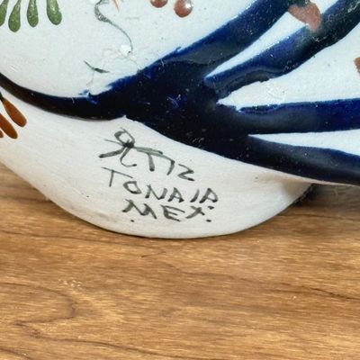 LOT 22F: Vintage Folk Art Pieces: Tolalá, Mexico Signed Pottery Bird & Hand Carved Wooden Horse
