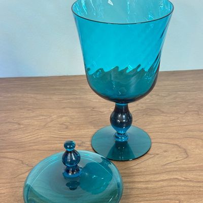 LOT 60F: Vintage Teal Blue Apothecary Jar & Cobalt Blur Vases