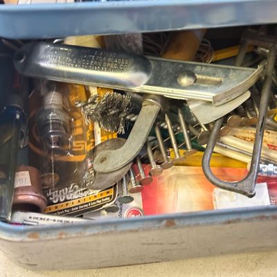 LOT 105G: Vintage Watertite Metal Toolbox w Contents