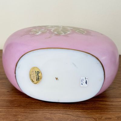 LOT 16F: Antique Charleton Hand Painted Pink Milk Glass Round Vase 4896 (9")