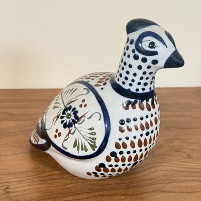 LOT 22F: Vintage Folk Art Pieces: Tolalá, Mexico Signed Pottery Bird & Hand Carved Wooden Horse