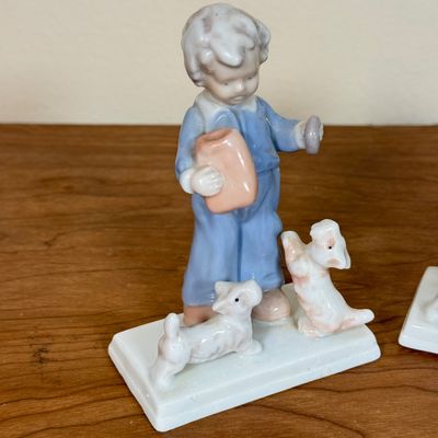 LOT 43F: Vintage Japanese Pastel Figurines of Children w Dogs