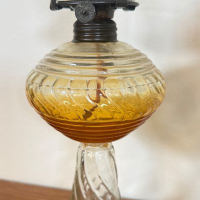 LOT 21F: Pair of Vintage Glass Hurricane Oil Lamps