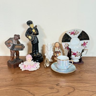 LOT 28F: Vintage Figurines from Japan, Lustreware Teacup & Saucer & More