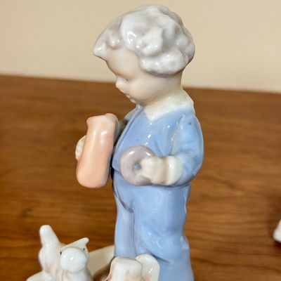 LOT 43F: Vintage Japanese Pastel Figurines of Children w Dogs