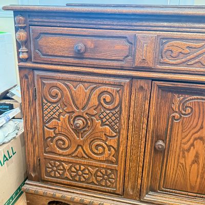 LOT 19F: 1920s/30s English Jacobean Revival/Tudor Style Carved Oak Sideboard/Buffet