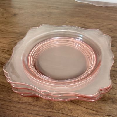 LOT 18F: Vintage Heisey Pink Depression Glass: Serving Platter & 4 Each of Salad & Dinner Plates