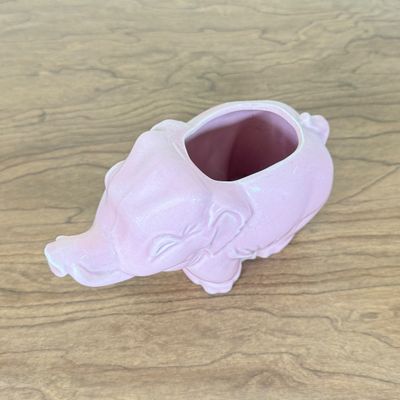 LOT 13F: Vintage Anchor Hocking Glass Bear Coin Bank & MCM Pink Elephant Planter