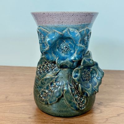LOT 58F: Vintage Handmade Signed Flower Sculptural Studio Pottery Vase