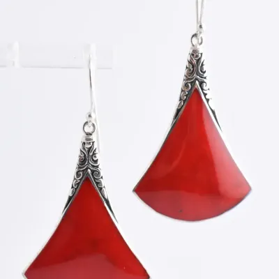 Sterling Silver Red Enamel Dangle Earrings