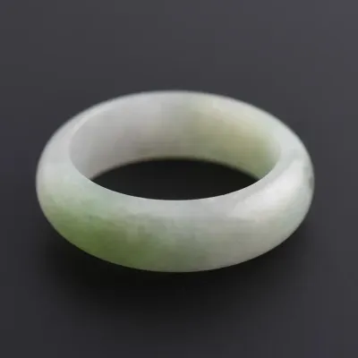 Chinese Natural White Green Jadeite Band Ring