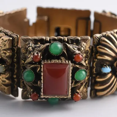 Vintage Ornate Enamel Panel Bracelet