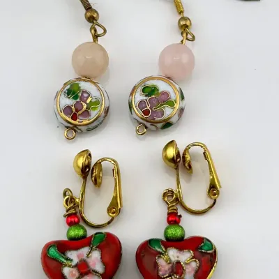 2 Pair Of Cloisonné Dangle Earrings