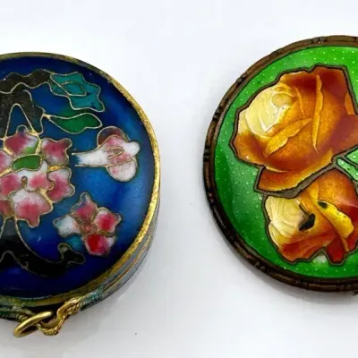 Cloisonné Brooch & Small Hinged Box