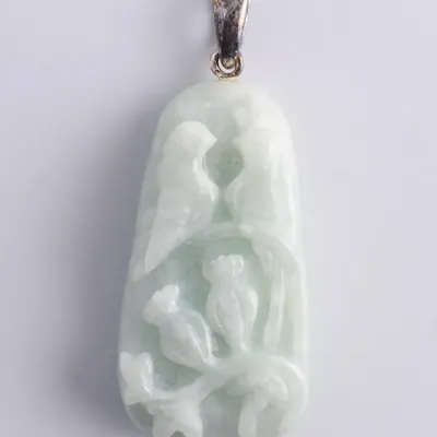 Chinese Carved Jadeite Sterling Silver Pendant
