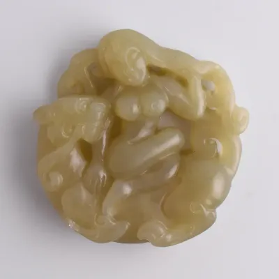 Chinese Green Jadeite Carved Maiden & Lion Carving