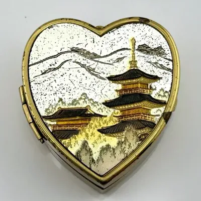 Heart Shaped Gold Tone Hinged Music Box Pendant