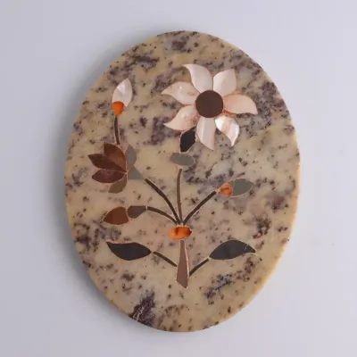 Indian Pietra Dura Floral Inlaid Stone Lid