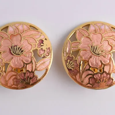 Vintage Chinese Cloisonne Floral Earrings