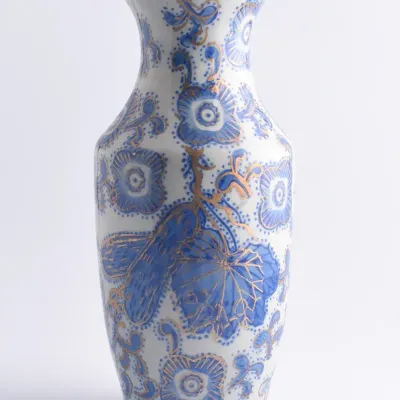 Japanese Blue & White Floral Porcelain Vase