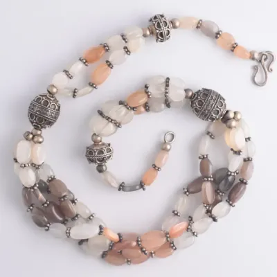 Agate Sterling Silver Beaded Statement Necklace