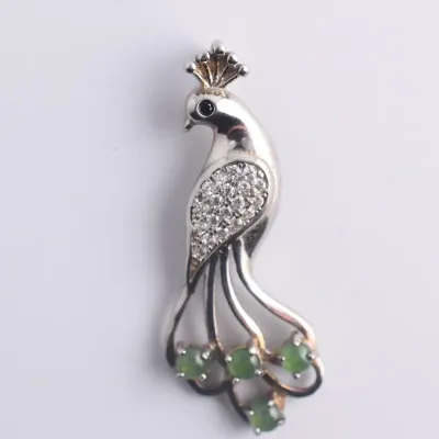 Jade Cabochon Sterling Silver Peacock Pendant