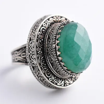 Green Quartz Cabochon Ornate Statement Ring