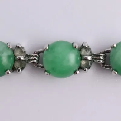 18K White Gold Plated Jadeite Cabochon Tennis Bracelet