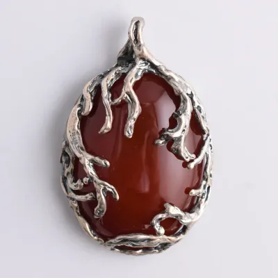 Carnelian Cabochon Sterling Silver Naturalistic Pendant