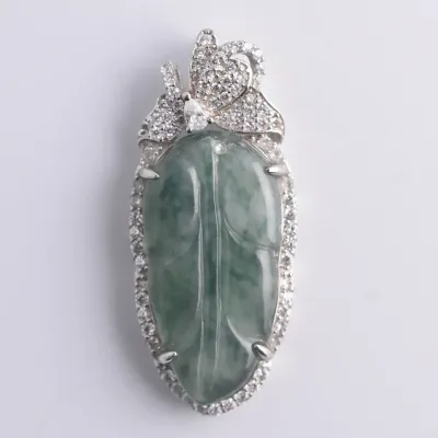 Carved Jade Sterling Silver Leaf Pendant