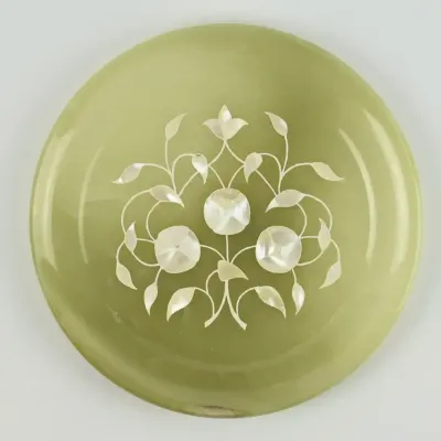 Vintage Indian Mother of Pearl Inlaid Green Onyx Plate